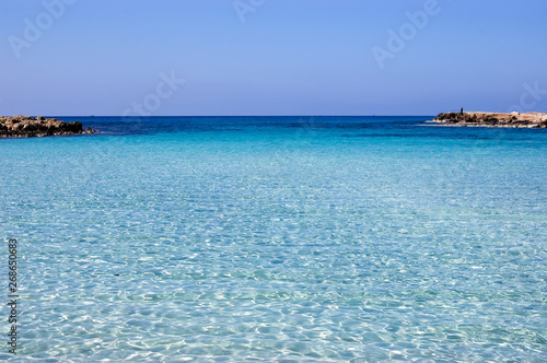 Panoramic sea landscape with blue transparent sea in Cyprus. © dragunoff