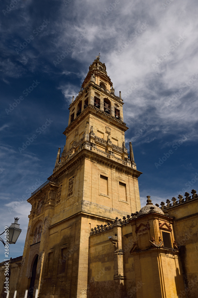Former minaret now bell tower of the Cordoba Cathedral of Our Lady of the Assumption