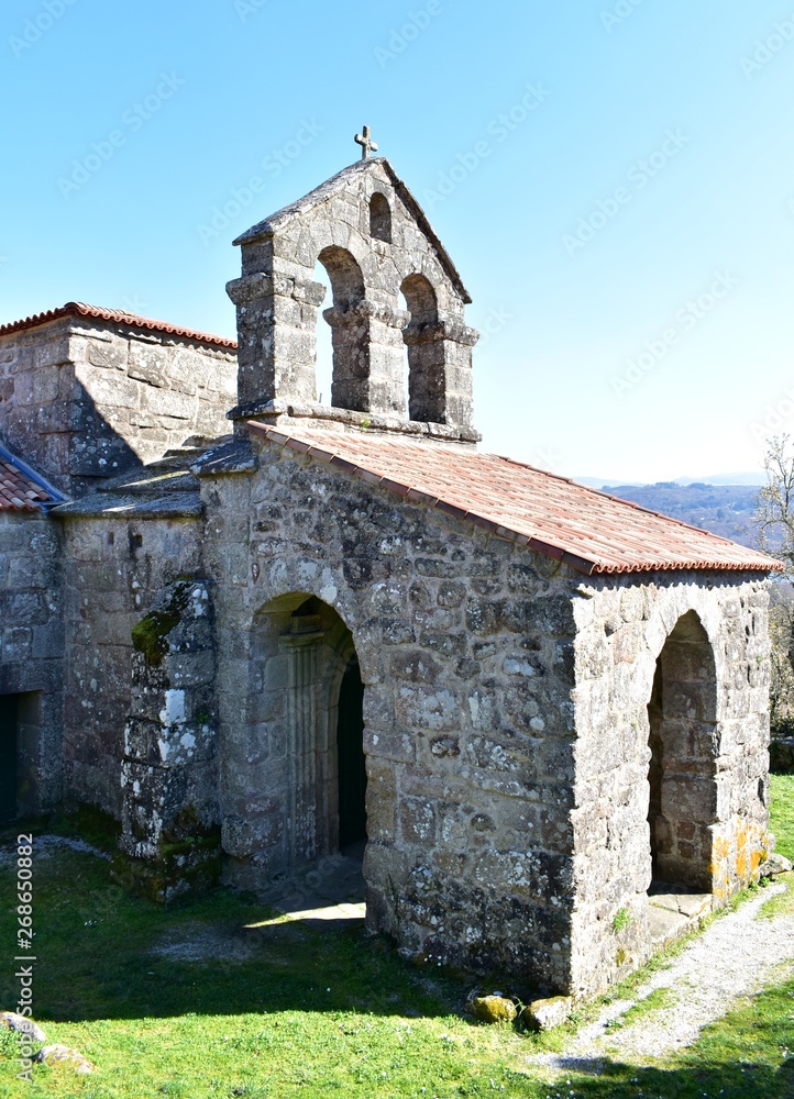 Visigothic pre Romanesque Landmark. Santa Comba de Bande medieval church, Ourense, Spain.