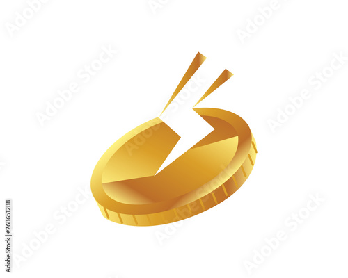 Modern S Lightning Gold Coin Logo In Isolated White Background