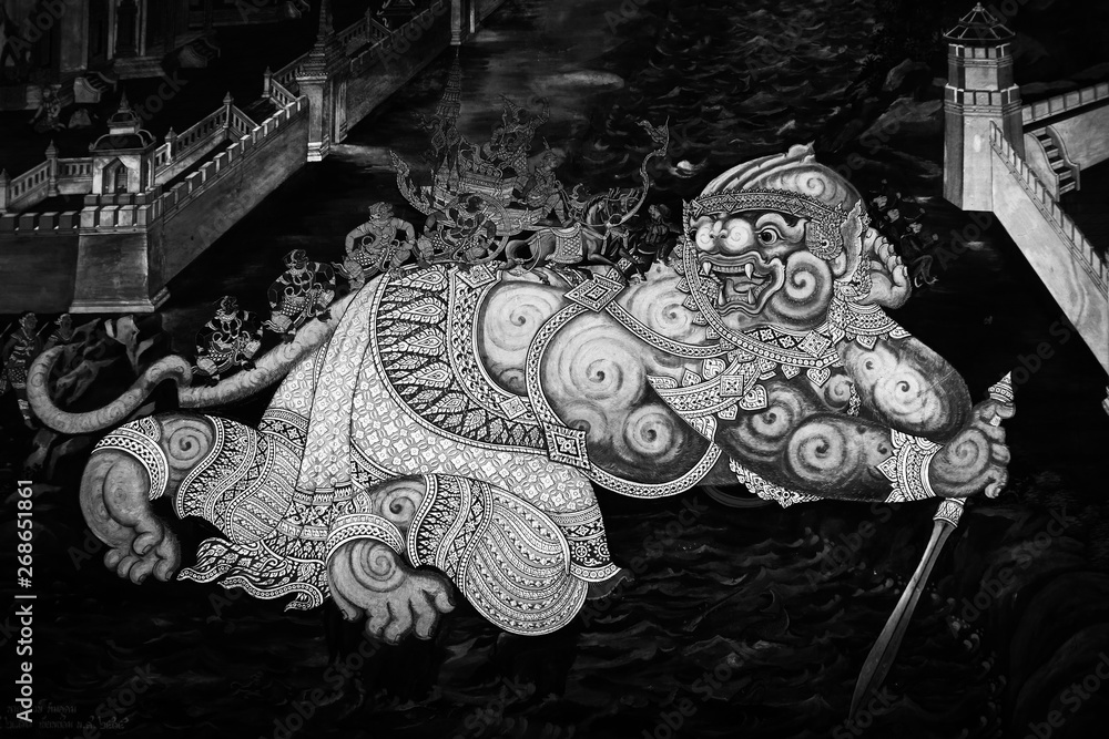 Bangkok, Thailand - May 19, 2019: The Ramakian (Ramayana) mural ...