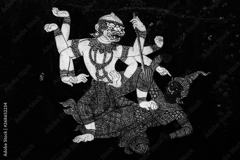 Bangkok, Thailand - May 19, 2019: The Ramakian (Ramayana) mural ...