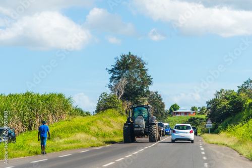 Traffic on a country road in beautiful Guadeloupe