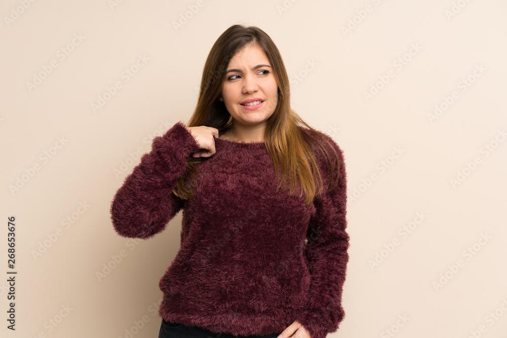 Young girl with tired and sick expression Young girl with tired and sick expression