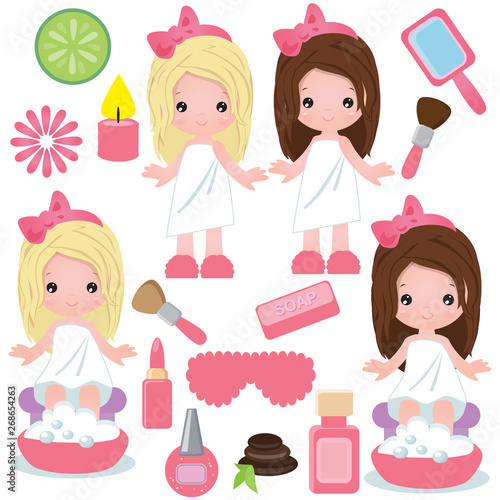 Cute girl spa vector cartoon illustration