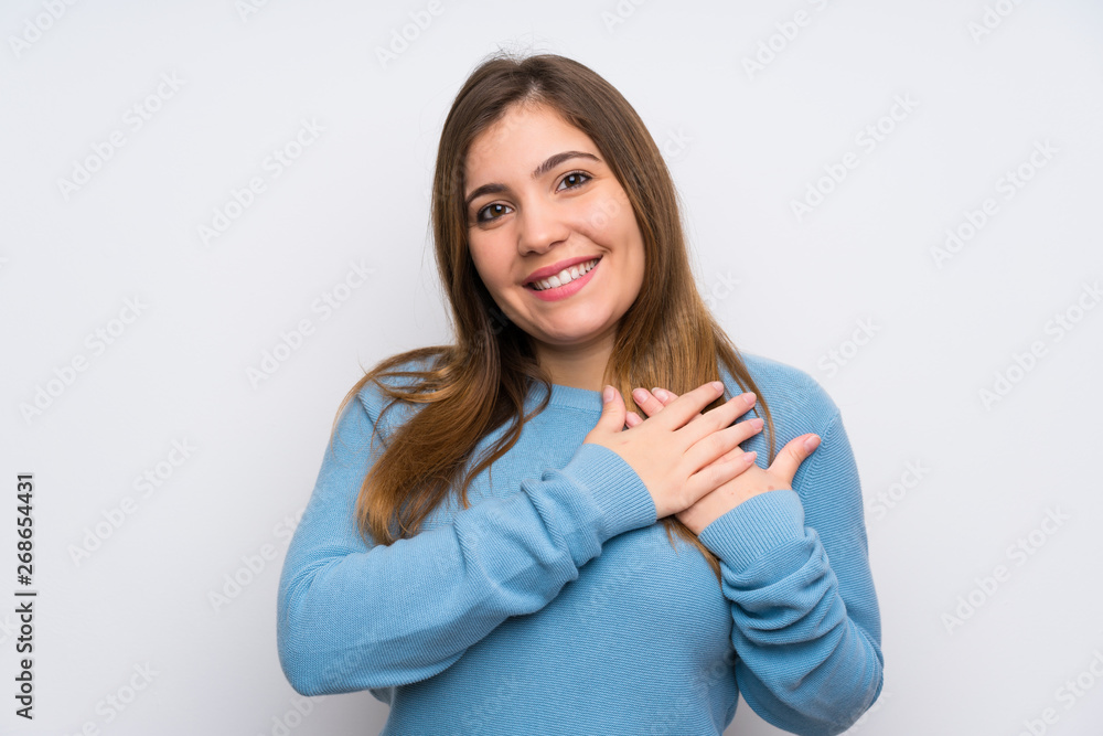 Young girl with blue sweater in love Young girl with blue sweater in love