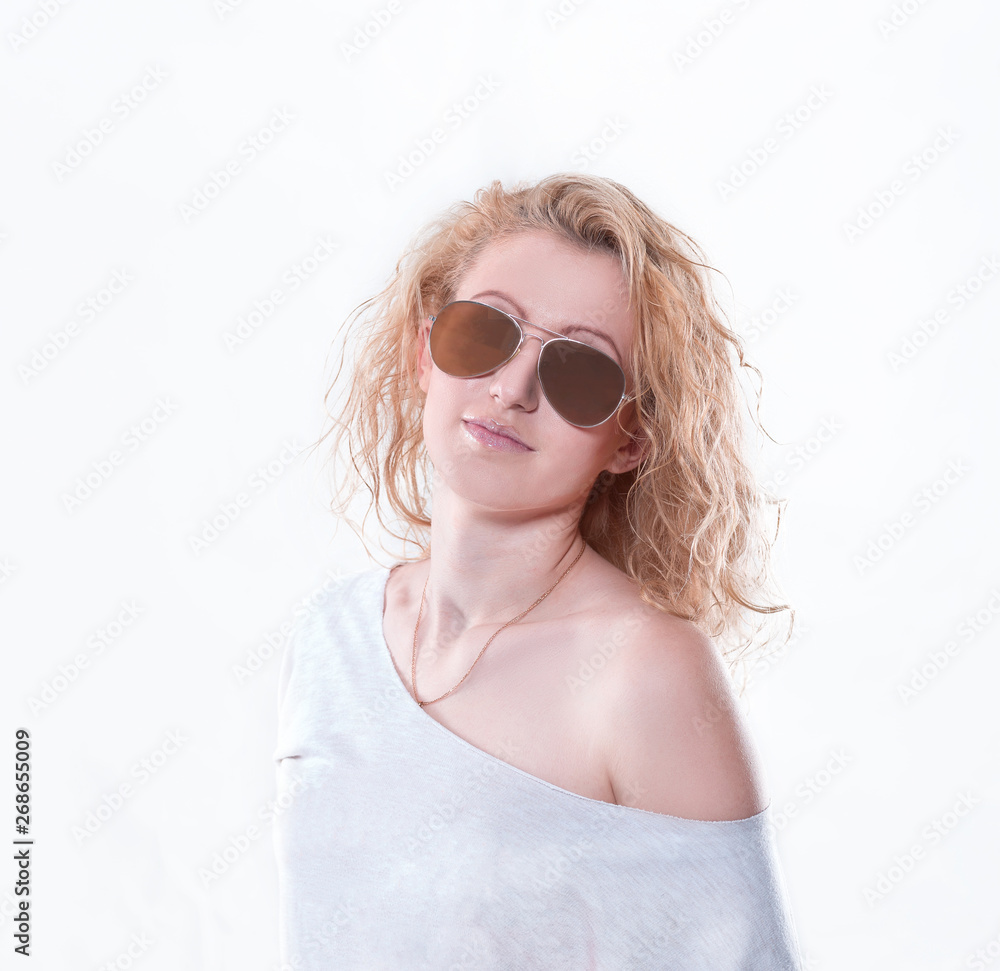 cute modern girl in sunglasses. isolated on white cute modern girl in sunglasses. isolated on white