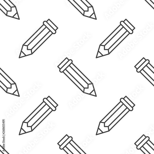 Seamless pattern with pencil line icons. Work tools background, writing illustration. Black white wallpaper for stationery sale brochure