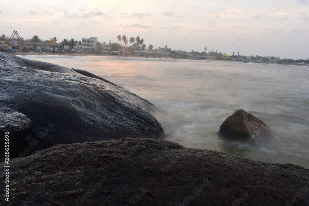 Chennai, Tamilnadu, India: Febrauary 2, 2019 - Sunset at Kovalam Beach