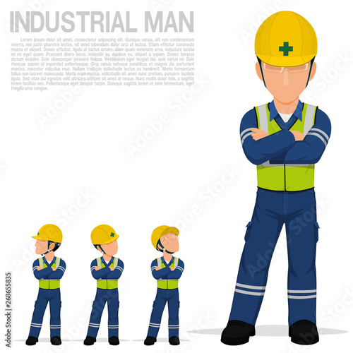 An industrial worker is folding arm on transparent background