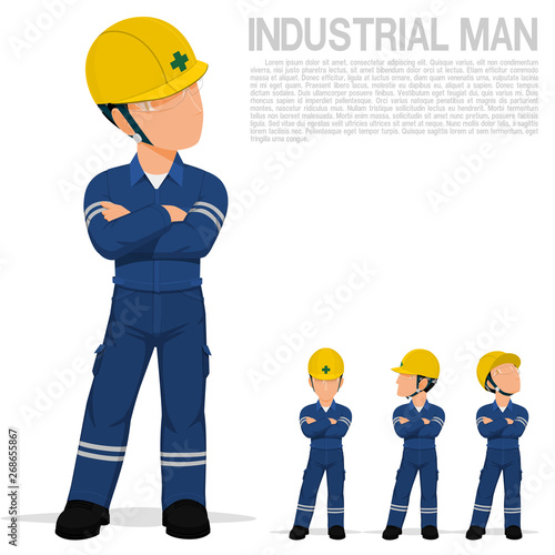 An industrial worker is folding arm on transparent background