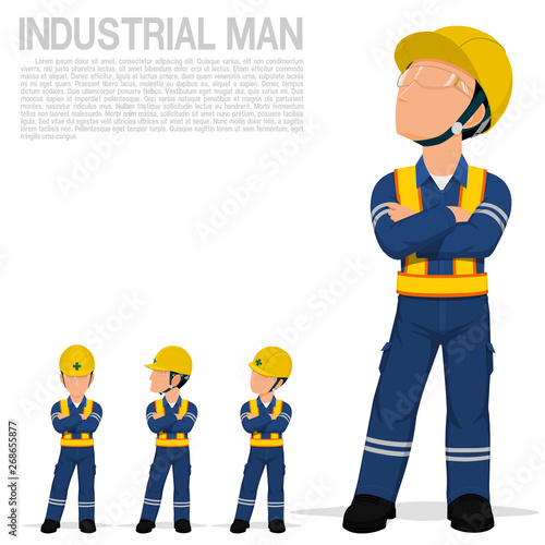 An industrial worker is folding arm on transparent background
