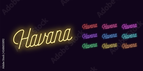 Neon lettering of Havana name. Neon glowing text