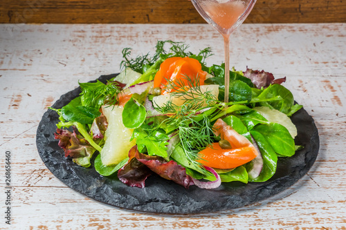 スモークサーモンサラダ　Healthy smoked salmon fruit salad photo