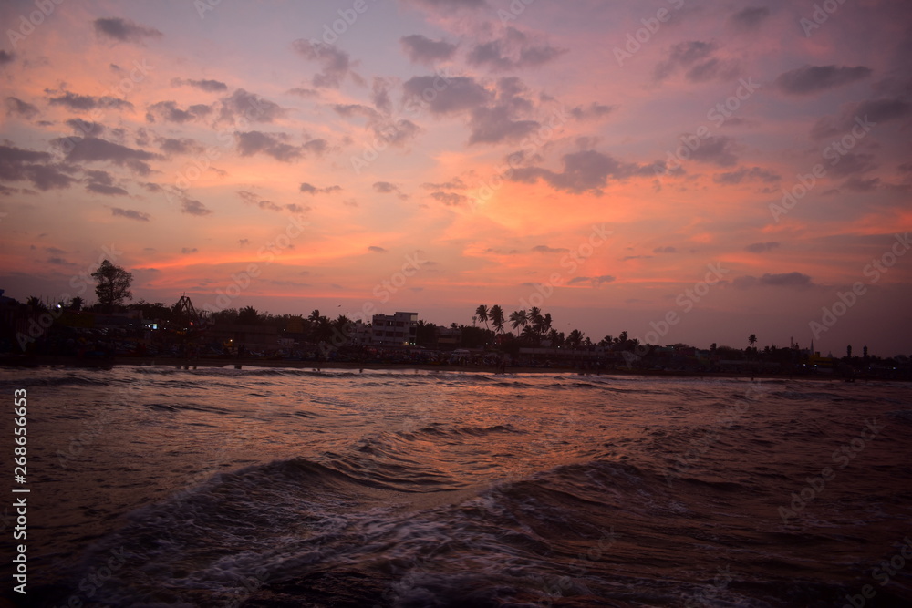 Chennai, Tamilnadu, India: Febrauary 2, 2019 - Sunset at Kovalam Beach