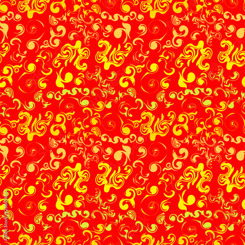 light red background with abstract figures drawn in yellow and golden colors