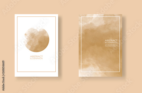 Cards with watercolor elements set. Hand drawn banner element on brown background.