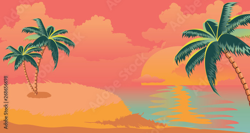 Sunrise tropical island with palms