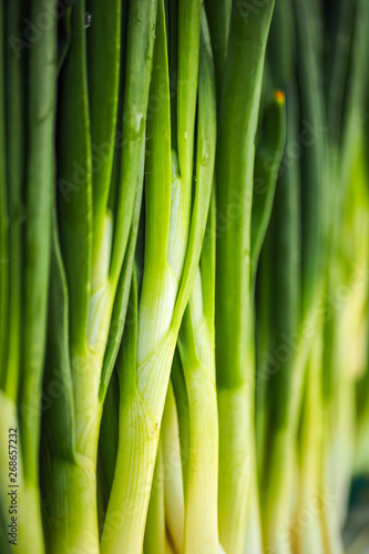 Fresh spring onions on the market