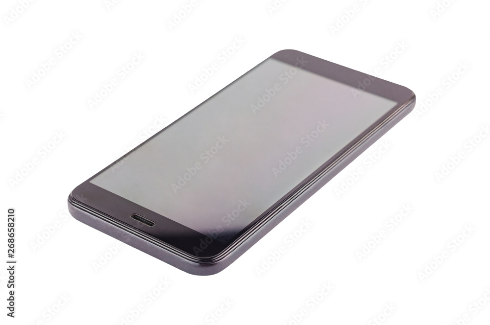 Single black smartphone with blank screen isolated on white background. Clipping path Single black smartphone with blank screen isolated on white background. Clipping path