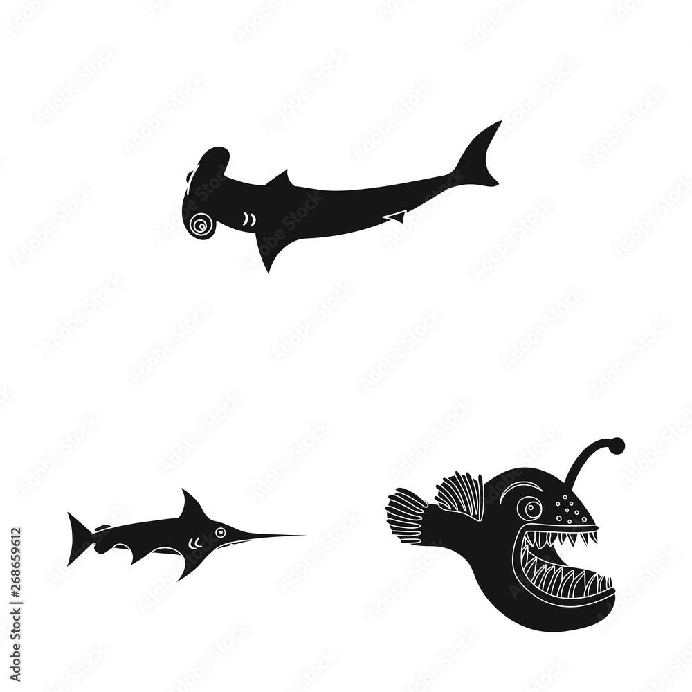 Obraz premium Isolated object of sea and animal icon. Collection of sea and marine vector icon for stock.