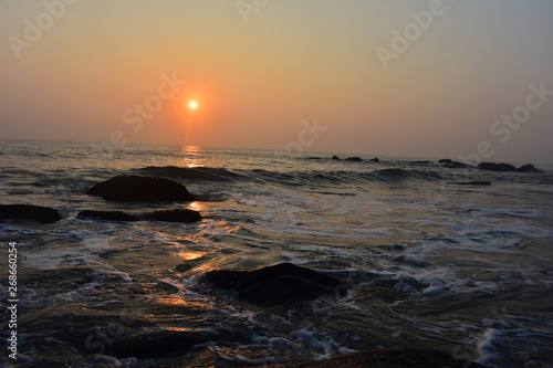Chennai  Tamilnadu  India  Febrauary 15  2019 - Sunrise at Kovalam Beach in Chennai