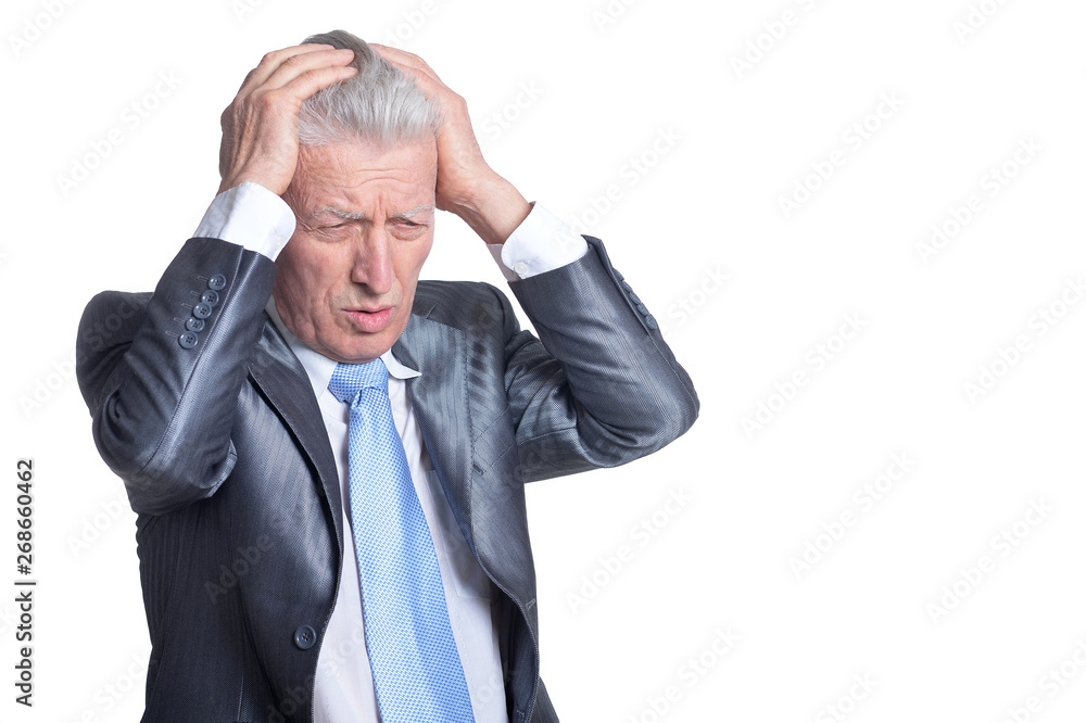 Portrait of thinking senior businessman on white background Portrait of thinking senior businessman on white background
