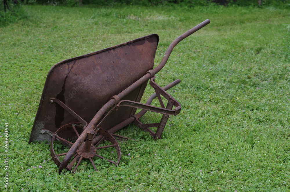 Antique Wheelbarrow in Green Grass