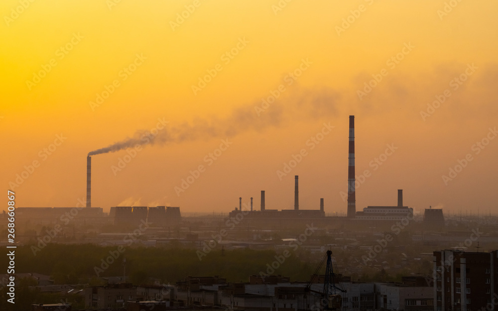 sunset over industrial areas with factories sunset over industrial areas with factories