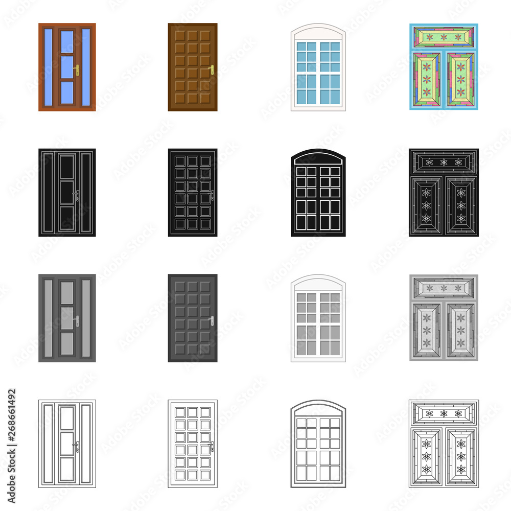 Vector design of door and front logo. Set of door and wooden vector icon for stock.