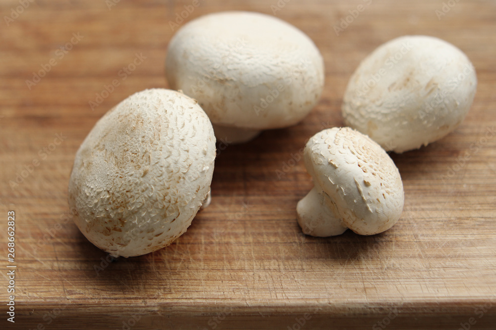 white champignon mushrooms lie on a wooden board white champignon mushrooms lie on a wooden board