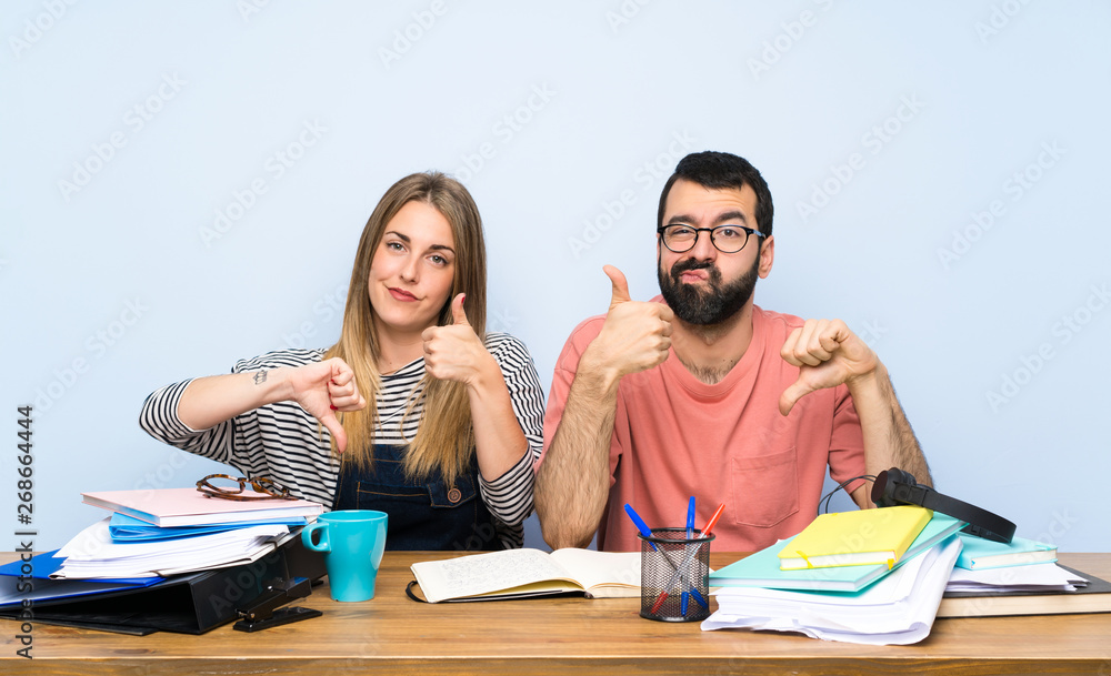 Students with many books making good-bad sign. Undecided between yes or not Students with many books making good-bad sign. Undecided between yes or not
