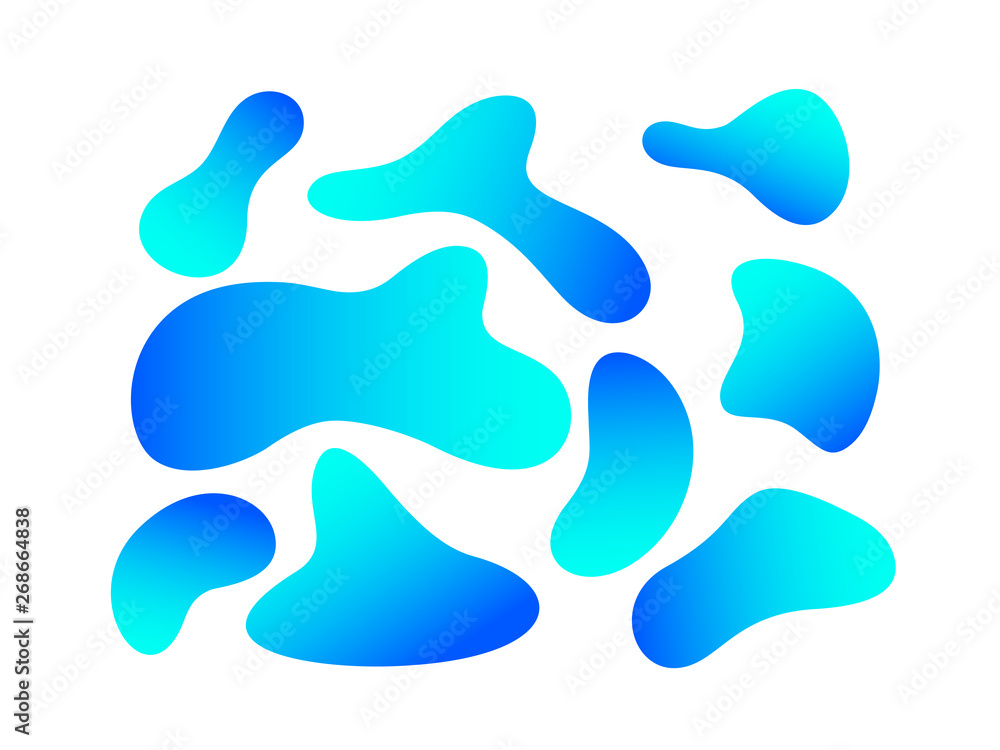 Set of abstract liquid elements. Flowing liquid shapes with fluid blue gradient color. Isolated on white. Vector trendy design. Set of abstract liquid elements. Flowing liquid shapes with fluid blue gradient color. Isolated on white. Vector trendy design.