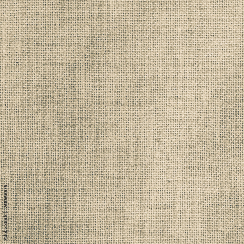 Fototapeta premium Hessian sackcloth woven texture pattern background in light two-tone sepia brown green color tone
