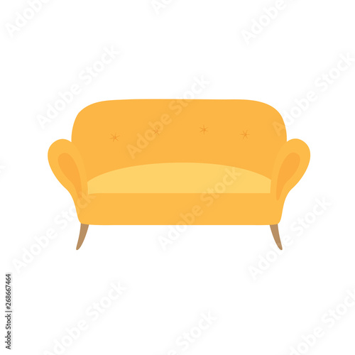 Sofa and couch yellow colorful cartoon illustration vector. Comfortable lounge for interior design isolated on white background.