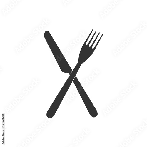 Crossed fork and knife icon isolated. Restaurant icon. Flat design. Vector Illustration