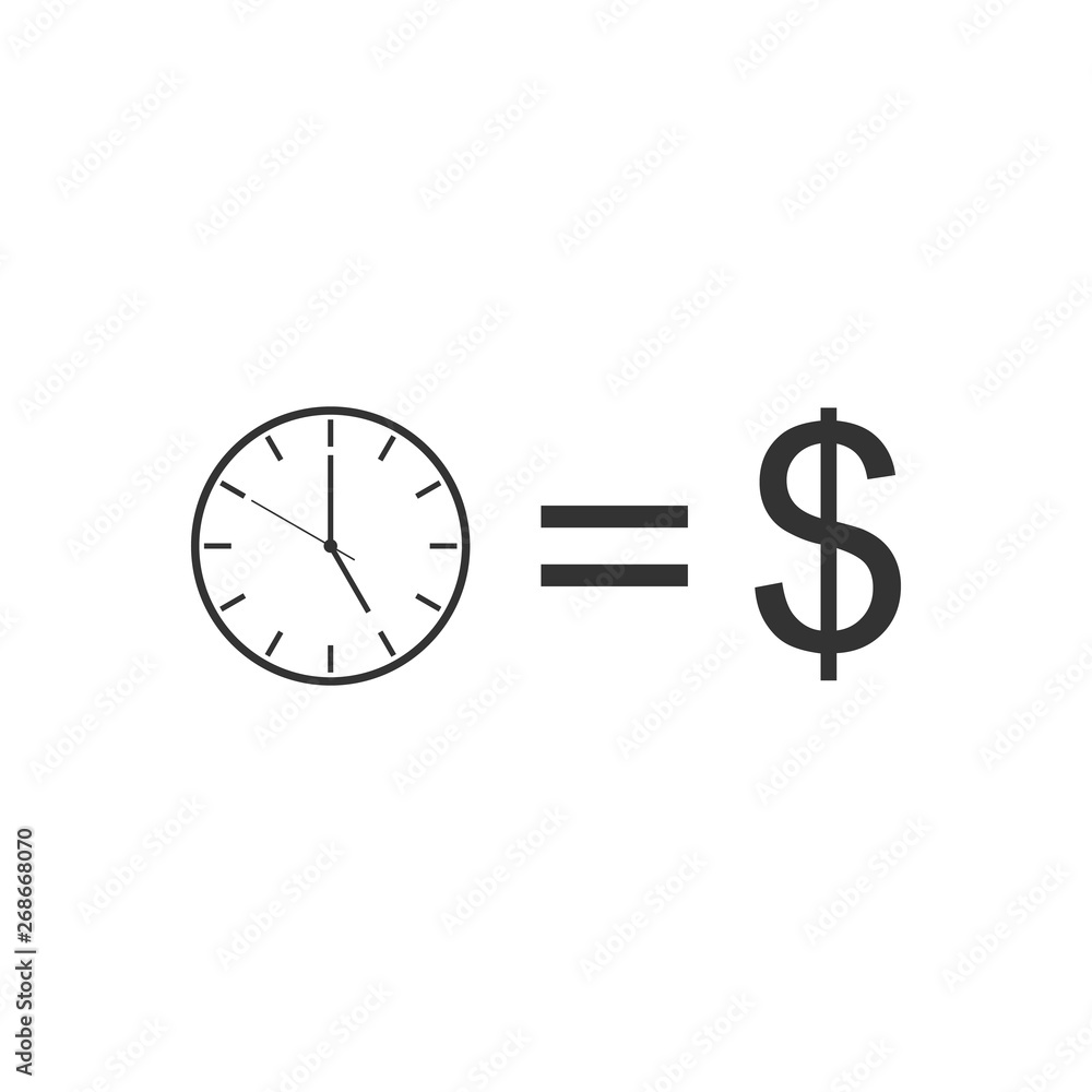 Time is money sign isolated. Money is time. Effective time management. Convert time to money. Flat design. Vector Illustration Time is money sign isolated. Money is time. Effective time management. Convert time to money. Flat design. Vector Illustration