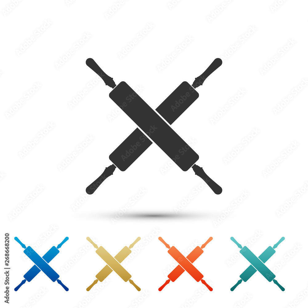 Crossed rolling pins icon isolated on white background. Kitchen utensils and equipment. Set icons in color icons. Vector Illustration Crossed rolling pins icon isolated on white background. Kitchen utensils and equipment. Set icons in color icons. Vector Illustration