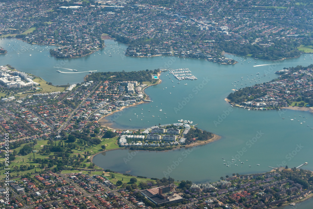 Sydney aerial view with Concord, Cabarita, Galdsville, Tennyson Point suburbs
