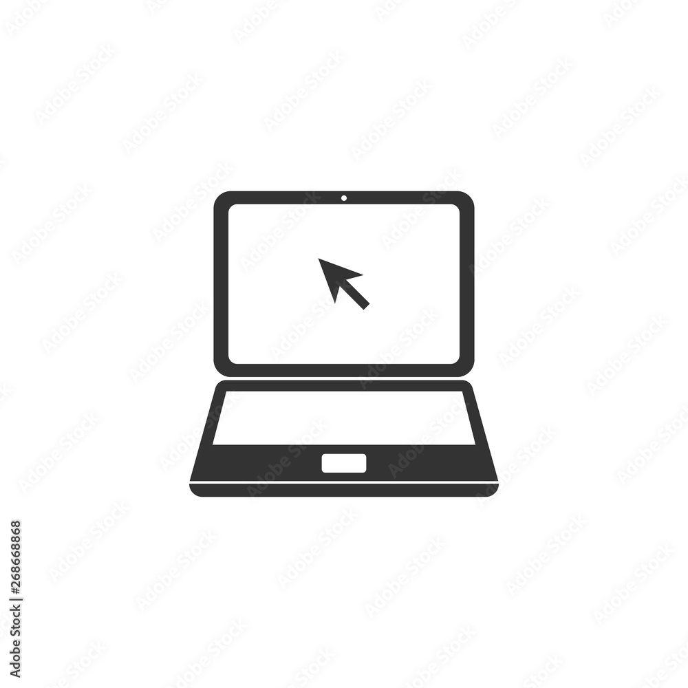 Laptop with cursor icon isolated. Flat design. Vector Illustration