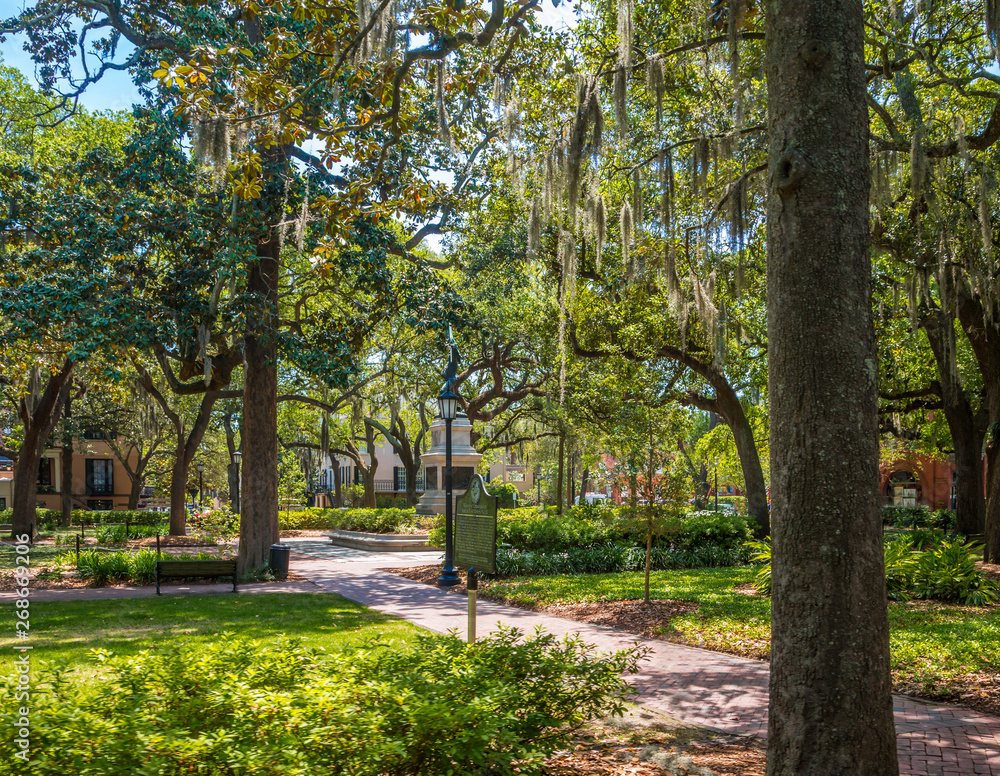 One of the many beautiful square parks in Savannah, Georgia One of the many beautiful square parks in Savannah, Georgia