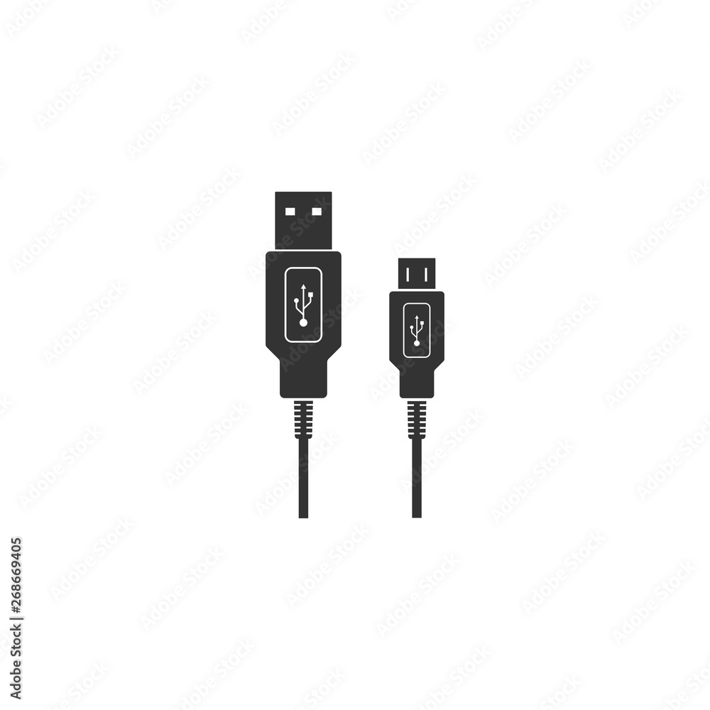 USB Micro cables icon isolated. Connectors and sockets for PC and mobile devices. Computer peripherals connector or smartphone recharge supply. Flat design. Vector Illustration USB Micro cables icon isolated. Connectors and sockets for PC and mobile devices. Computer peripherals connector or smartphone recharge supply. Flat design. Vector Illustration