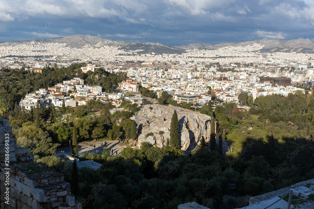 Panoramic view of city of Athens from Acropolis, Attica, Greece