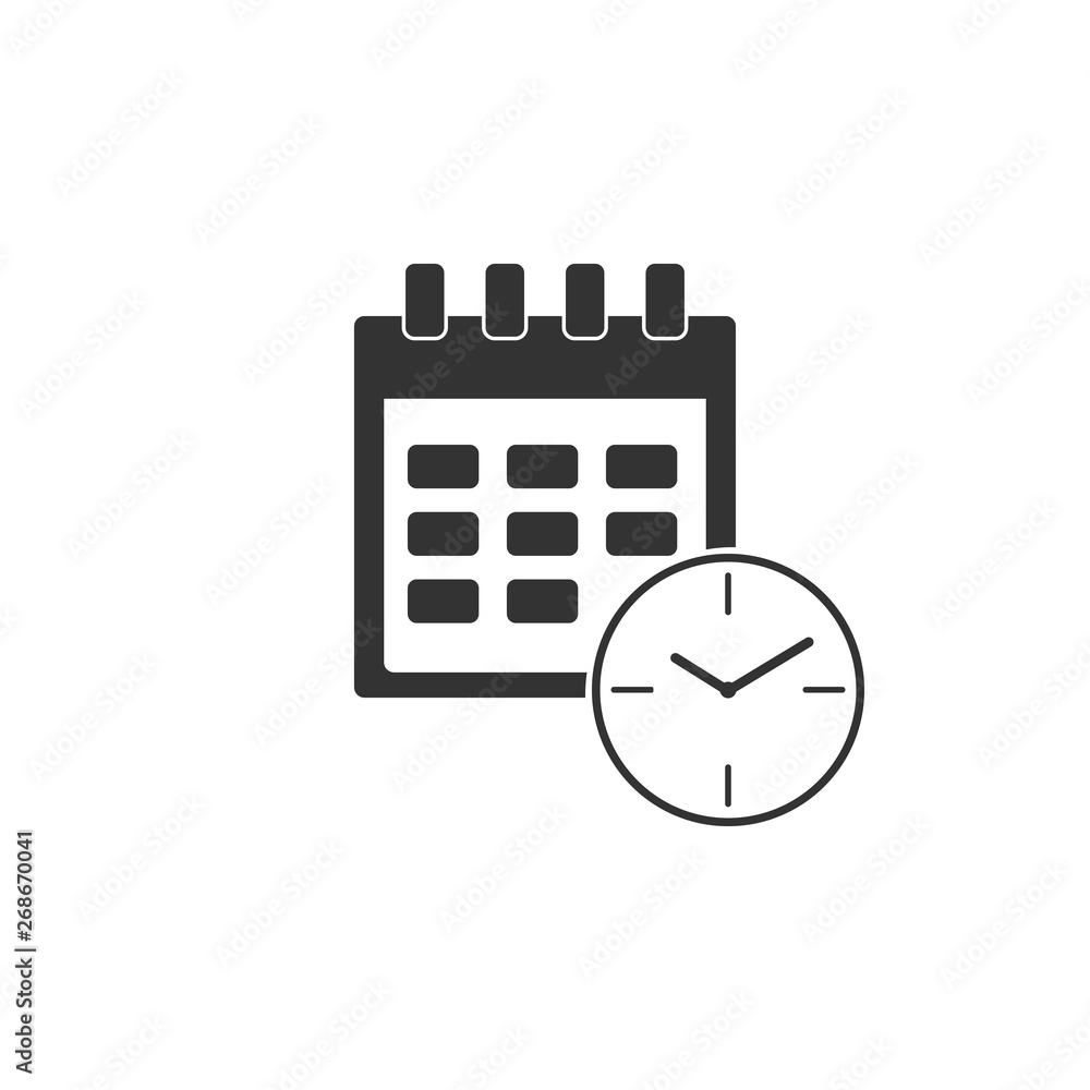 Calendar and clock icon isolated.Schedule, appointment, organizer, timesheet, time management, important date. Date and time sign. Flat design. Vector Illustration Calendar and clock icon isolated.Schedule, appointment, organizer, timesheet, time management, important date. Date and time sign. Flat design. Vector Illustration
