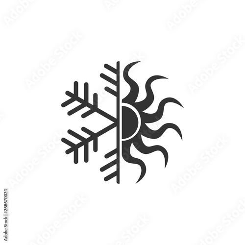 Hot and cold symbol. Sun and snowflake icon isolated. Winter and summer symbol. Flat design. Vector Illustration