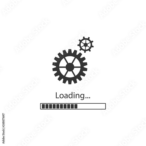 Loading and gear icon isolated. Progress bar icon. System software update. Loading process symbol. Flat design. Vector Illustration