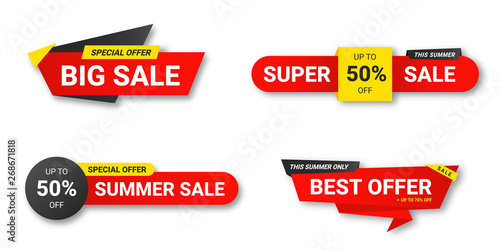 Set of sale tags. Sale, discount and special offer, colorful banners. Collection of discount label, offer tag and sale sticker design for advertising and promotion