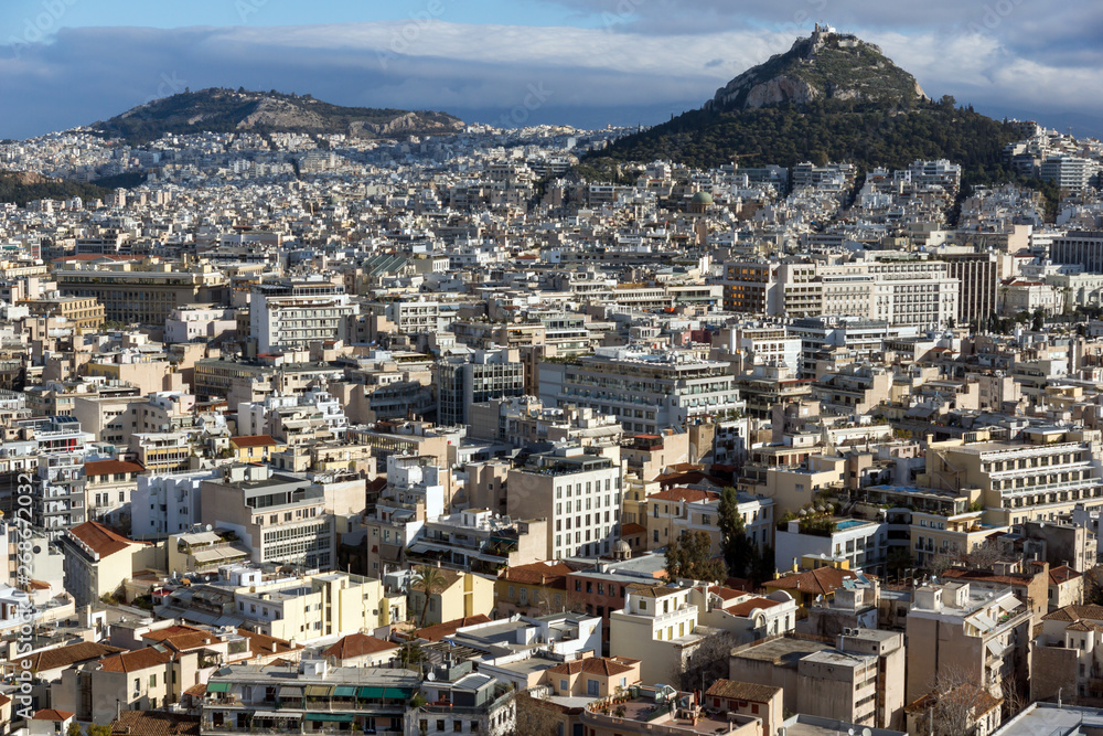 Panoramic view of city of Athens from Acropolis, Attica, Greece