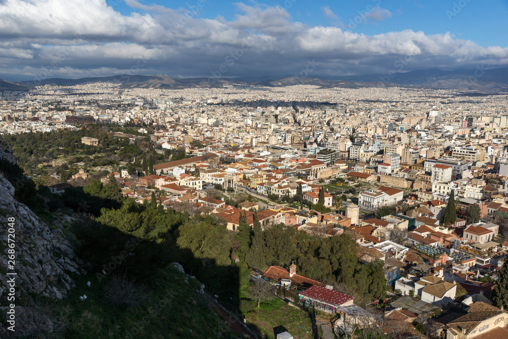 Panoramic view of city of Athens from Acropolis, Attica, Greece