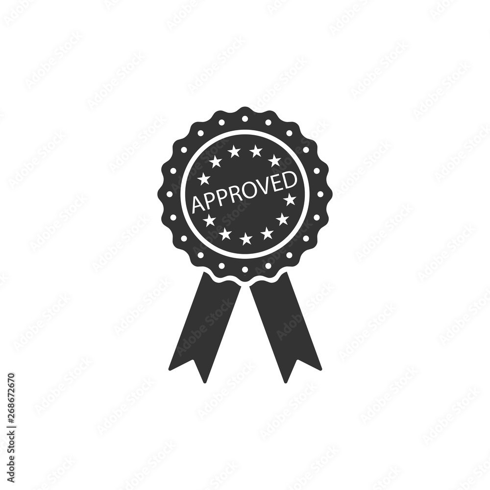 Approved or certified medal badge with ribbons icon isolated. Approved seal stamp sign. Flat design. Vector Illustration